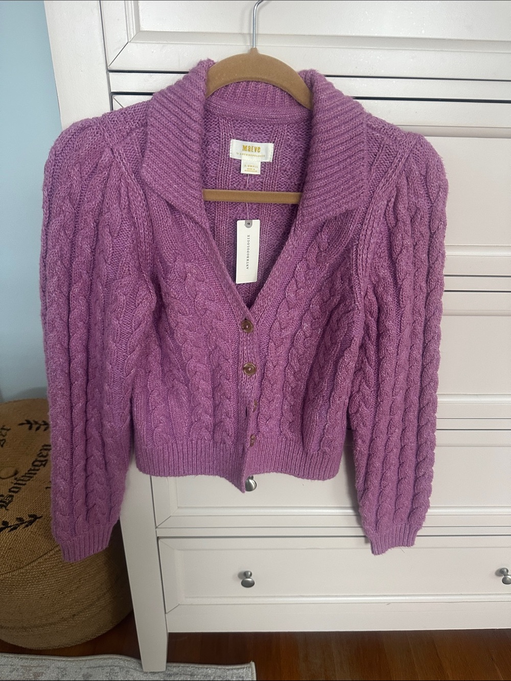 BNWT Maeve Lavender Cable-Knit Shawl Collar Cardigan
